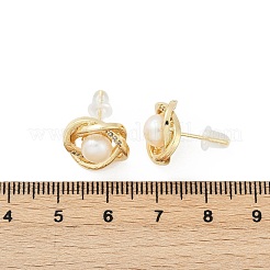 真鍮の模造真珠のスタッドピアス  ラウンド  クリアキュービックジルコニア  14KGP本金メッキ  14.5mm&nbsp;KK-D301-06G