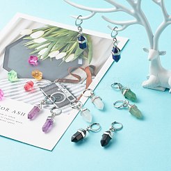 Bullet Natural Mixed Stone Pendant Hoop Earrings for Girl Women&nbsp;EJEW-JE04636