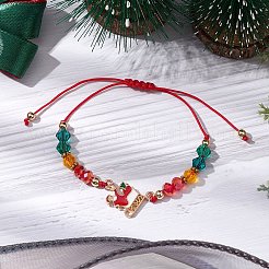 Christmas Glass Braided Bead Bracelets&nbsp;BJEW-JB10892-01