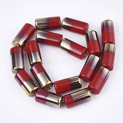 半電気メッキ不透明ガラスビーズ連売り  コラム  レッド  19.5~20x10mm  穴：1.4mm  約17個/連  13.38インチ&nbsp;LS-EGLA-S177-02A