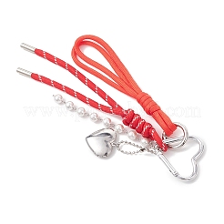 ポリエステル＆スパンデックスコードペンダント装飾  ハート型316ステンレススチール製ロケットペンダントとアルミ製ロックカラビナ留め具付き  レッド  214mm&nbsp;HJEW-JM04630-01