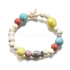 Porcelain Beads & Synthetic Howlite Beads Stretch Bracelets for Women&nbsp;BJEW-D307-02C