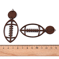 ウッドペンダント  印刷  鉄のリング付き  球技  ラグビー  75~76x31.5x2.5mm  穴：5mm&nbsp;FIND-N007-03B