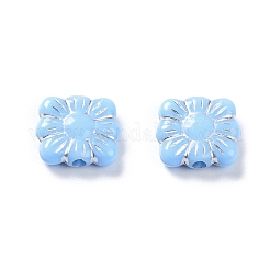 不透明なアクリルビーズ  ライン入り  花模様の正方形  ライトスカイブルー  9.5~10x10.5~11x3.5mm  穴：1.6mm  約1990個/500g&nbsp;OACR-G016-26G