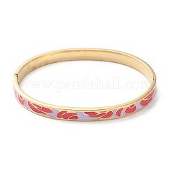 女性用304ステンレススチールヒンジ付きバングル  エナメル  18KGP本金メッキ  レッド  1/4インチ（0.6cm）  内径：2-3/8x2インチ（6x5cm）&nbsp;BJEW-K263-04G-01