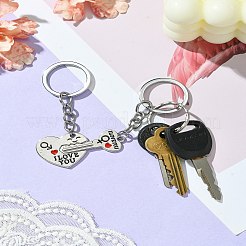 バレンタインデーのキーとハートの合金製スプリットキーチェーン  カップルキーホルダー  プラチナ  8.1~9cm  2個/セット&nbsp;KEYC-YW00054