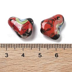 手作りの陶器ビーズ  手描きの陶器ビーズ  ゴールド観賞  おんどり  レッド  14.5x7x15~16mm  穴：2mm&nbsp;PORC-L079-06
