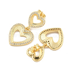 Hollow Heart Brass Pave Clear Cubic Zirconia Dangle Stud Earrings&nbsp;EJEW-M258-26G