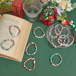12Pcs 2 Sets Christmas Theme Polymer Clay Heishi Beaded Stretch Bracelets&nbsp;BJEW-ME0001-17A
