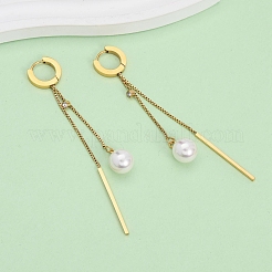 304ステンレススチールアクリル製イミテーションパールフープピアス  棒で丸める  イオンプレーティング（ip）  18KGP本金メッキ  83.5x13.5mm&nbsp;EJEW-F393-14G