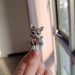 猫の形のエナメルピン  バックパックの服のための合金ラインストーンブローチ  ライトグレー  45x20mm&nbsp;PW-WG05E0D-01