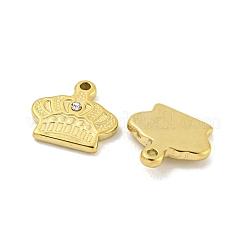 304ステンレススチールラインストーンペンダント  クラウンチャーム  14KGP本金メッキ  14.5x15x3mm  穴：1.6mm&nbsp;STAS-P356-42G