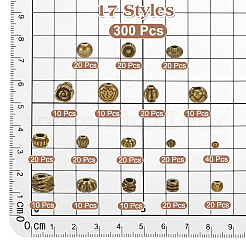300個17スタイルチベットスタイルアロイビーズ  アンティークブロンズ  混合図形  3~7.5x2~6mm  穴：1.2~2.8mm&nbsp;TIBE-PH0007-68