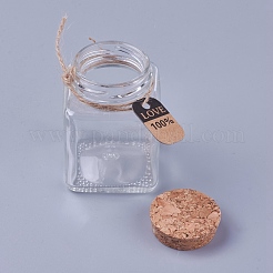 ガラス瓶  コルク栓とタグ付き  ウィッシングボトル  正方形  透明  8x5.4cm  容量：100ml（3.38液量オンス）  ボトルネック：直径41.5mm&nbsp;CON-WH0066-02