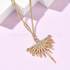 304ステンレススチールマイクロパヴェクリアキュービックジルコニアペンダントネックレス女性用  ゴールドカラー  太陽  16.26インチ（41.3cm）  ペンダント：28.5x28mm&nbsp;LS-NJEW-Z103-01G-06