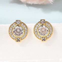 Brass Micro Pave Cubic Zirconia Stud Earrings&nbsp;EJEW-G471-05G
