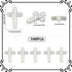 プラスチック製模造ターコイズビーズ100個  クロス  ホワイトスモーク  24x17.5x5.5mm  穴：2mm&nbsp;KY-SC0002-18A