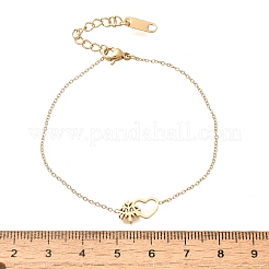 女性用304ステンレススチールリンクブレスレット  ハート＆ツリー  イオンプレーティング（ip）  ゴールドカラー  6-3/4インチ（17.3cm）&nbsp;BJEW-Z087-04G