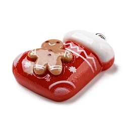 不透明樹脂ペンダント  プラチナメッキの鉄製ループ付きクリスマスチャーム  クリスマスソックス  26x23x8mm  穴：2mm&nbsp;CRES-D010-02D