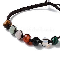 Rondelle Natural & Synthetic Random Mixed Gemstone Braided Bead Bracelets&nbsp;BJEW-H239-03A