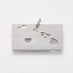変色しにくい201ステンレススチールペンダント  ハワイの地図  長方形  ステンレス鋼色  15x26x1mm  穴：3mm&nbsp;STAS-T038-66