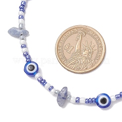 Natural Blue Aventurine(Dyed & Heated) Chip & Resin Evil Eye & Glass Seed Beaded Necklaces&nbsp;NJEW-JN05294