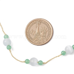 Adjustable Dyed Natural Malaysia Jade & Cat Eye Round Beaded Braided Necklaces&nbsp;NJEW-JN05325