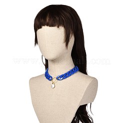 女性のための天然真珠のペンダントネックレス付きリング  分厚いカーブチェーンアクリルネックレス  ミックスカラー  16.9インチ（43cm）&nbsp;NJEW-JN03712