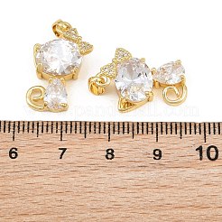 真鍮舗装クリアキュービックジルコニアペンダント  リボンチャーム付きの猫の形  18KGP本金メッキ  19x14x7mm  穴：5x2.5mm&nbsp;CU-CBA33E8-16G