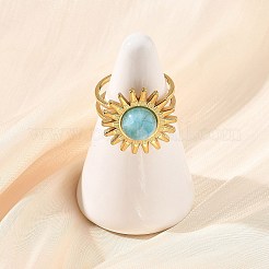 Natural Larimar Cabochons & Stainless Steel Cuff Open Rings&nbsp;RJEW-JR01090-01