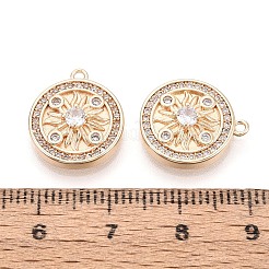 真鍮舗装クリアキュービックジルコニアペンダント  フラットラウンドのチャーム  18KGP本金メッキ  16x14x4mm  穴：1.2~1.4mm&nbsp;KK-T081-04G