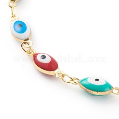 Brass Enamel Evil Eye Link Chain Bracelets & Necklaces Jewelry Sets&nbsp;SJEW-JS01185