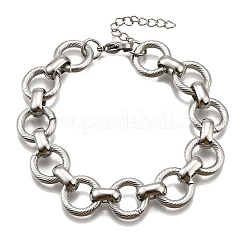 304 Stainless Steel Flat Round Link Chain Bracelets for Women&nbsp;BJEW-R021-08P