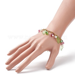 5色ガラスパール＆朝顔＆アクリルリーフチャームブレスレット5点セット  女性用ゴールド 304 ステンレス スタッキング ブレスレット  ミックスカラー  7-1/2インチ（19cm）  1pc /カラー&nbsp;BJEW-JB08909