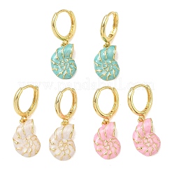 真鍮エナメルフープダングルピアス（女性用）  巻き貝の形  ラックめっき  長持ちメッキ  鉛フリー＆カドミウムフリー  18KGP本金メッキ  30.5x11.5mm&nbsp;EJEW-A167-07G