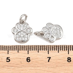 真鍮クリアキュービックジルコニアチャーム  足のプリントのチャーム  プラチナ  12x10.5x2mm  穴：2.5mm&nbsp;KK-E800-02P
