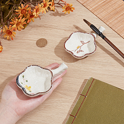 2個 2スタイル 梅の花型 陶器 インク皿  ハンドル付きインクプレート  中国の書道の絵筆置きホルダー  ミックスカラー  114.5x75x24.5mm  内径：64.5x69mm  1個/スタイル&nbsp;OFST-PH0001-05A