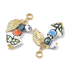 Handmade Porcelain & Natural Cultured Freshwater Pearl & Brass & 201/304 Stainless Steel Pendants&nbsp;PALLOY-JF05914