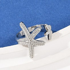女性用真鍮オープンカフリング  カドミウムフリー＆鉛フリー  ヒトデ  プラチナ  内径：17.2mm&nbsp;RJEW-R032-05P