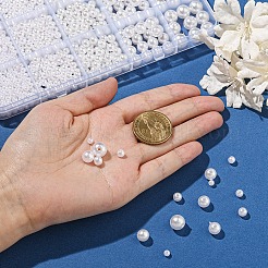 DIY ラウンド ABS プラスチック模造真珠ビーズ ブレスレット作成キット  ホワイト  ビーズ：4~10mm  穴：1.6~2.3mm.&nbsp;DIY-YW0010-26C