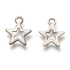 変色しない201ステンレススチールチャーム  レーザー切断  中空  スター  ステンレス鋼色  9.5x8x0.5mm  穴：1.4mm&nbsp;STAS-B001-28A-P