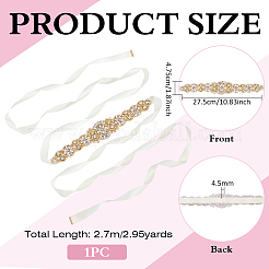 ウェディングドレス用クリスタルラインストーンフラワーポリエステルベルト1個  フローラルホワイト  ゴールドカラー  2700mm&nbsp;AJEW-FG0005-77G