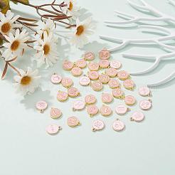 2セット2スタイル金メッキ合金エナメルチャーム  エポチャーム  フラットラウンド  ピンク  1セット/スタイル&nbsp;ENAM-YW0001-28A