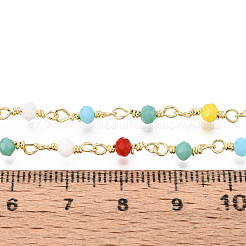 Handmade Brass Round Glass Beaded Chains&nbsp;KK-N281-02D-G