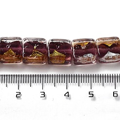 手作りの金箔と銀箔のランプワークビーズ  正方形  ココナッツブラウン  10x10x5.5mm  穴：1.2mm&nbsp;FOIL-C001-01C-04