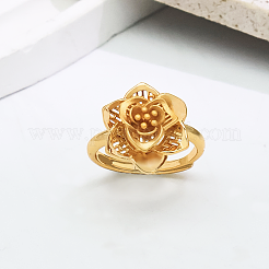 女性用調節可能な真鍮オープンカフリング  花  18KGP本金メッキ  16mm〜20mm&nbsp;JT1474-2
