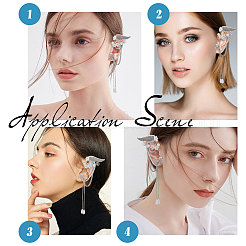 Aluminum Wing and Flower Cuff Earrings with Plastic Pearl Tassel&nbsp;EJEW-WH0011-07P