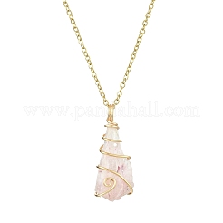 Electroplated Natural Quartz Crystal Prism Copper Wire Wrapped Pendant Necklaces&nbsp;NJEW-JN05027-01