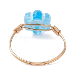 銅線入りアクリル指輪  花  ゴールドカラー  usサイズ9 3/4(19.5mm)&nbsp;RJEW-JR00958-01