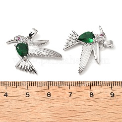 真鍮製マイクロパヴェキュービックジルコニアペンダント  カドミウムフリー＆鉛フリー  鳥  プラチナ  濃い緑  23x22.5x5mm  穴：5x3mm&nbsp;KK-G533-06P-01